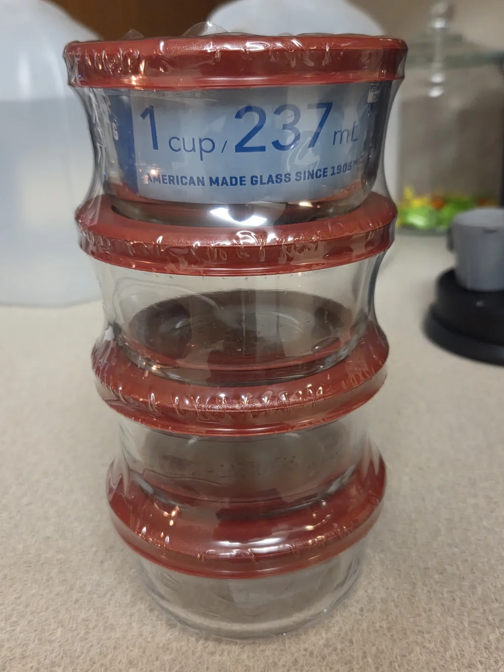 Glass Food Storage Jars with Red Lids - Set of 4